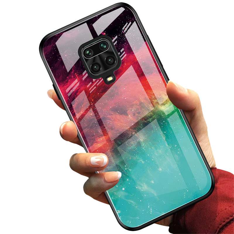 Coque Xiaomi Redmi Note 9 Pro Verre Rouge, Housse Xiaomi Redmi Note 9 Pro Personnalité Dégradé Bleu