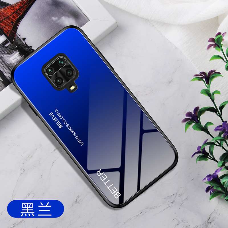 Coque Xiaomi Redmi Note 9 Pro Verre Rouge, Housse Xiaomi Redmi Note 9 Pro Personnalité Dégradé Bleu