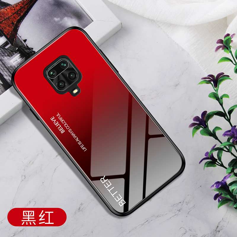 Coque Xiaomi Redmi Note 9 Pro Verre Rouge, Housse Xiaomi Redmi Note 9 Pro Personnalité Dégradé Bleu