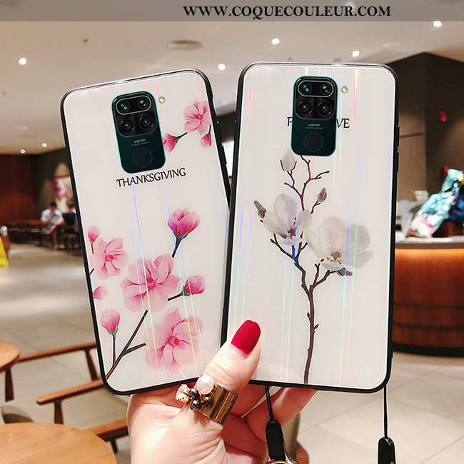 Coque Xiaomi Redmi Note 9 Verre Blanc Créatif, Housse Xiaomi Redmi Note 9 Ornements Suspendus Tendan