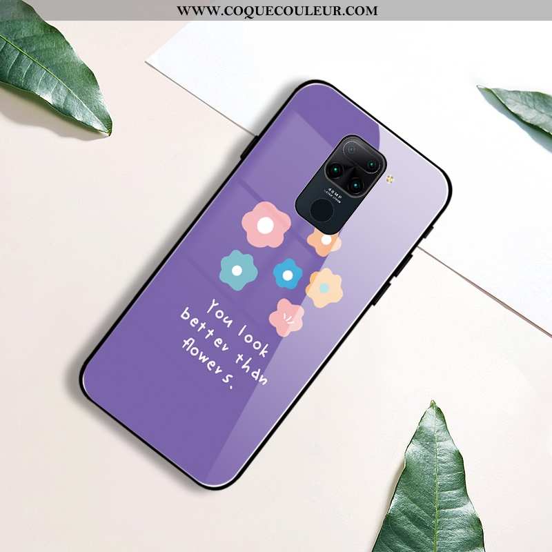 Coque Xiaomi Redmi Note 9 Protection Fleurs Fluide Doux, Housse Xiaomi Redmi Note 9 Verre Violet