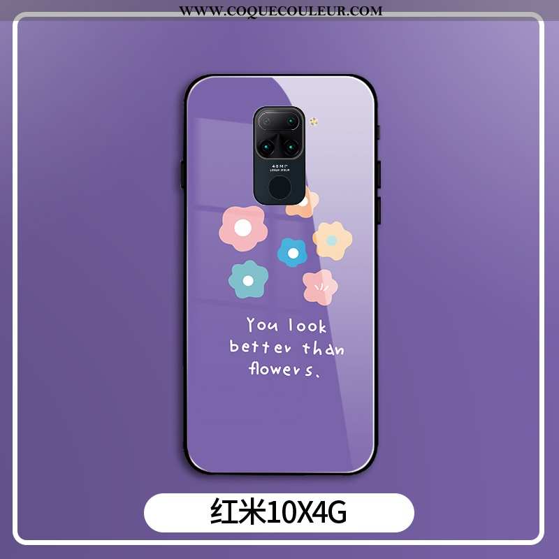 Coque Xiaomi Redmi Note 9 Protection Fleurs Fluide Doux, Housse Xiaomi Redmi Note 9 Verre Violet