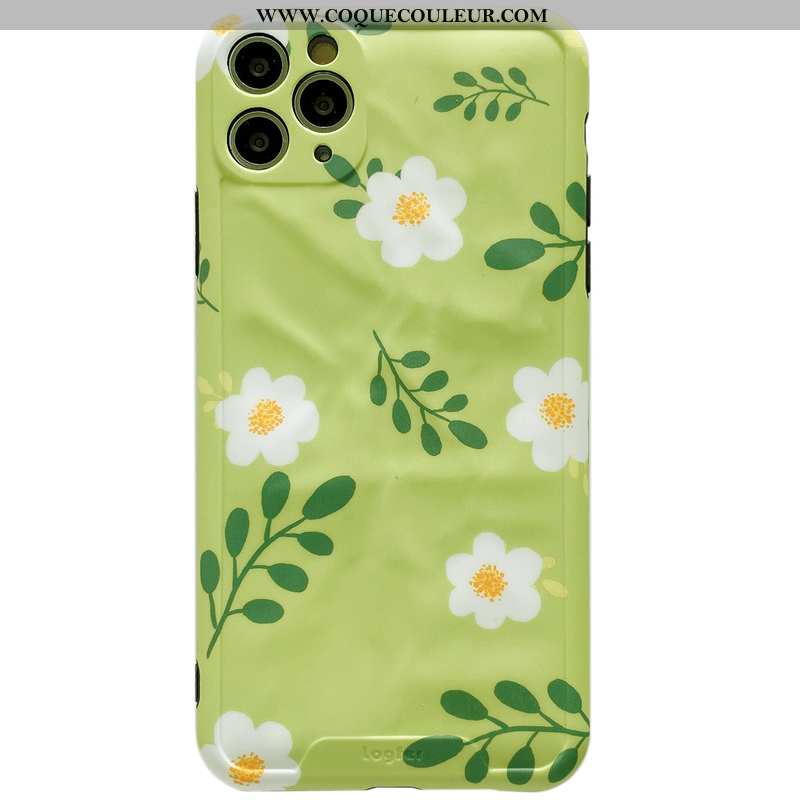 Coque iPhone 11 Pro Max Créatif Protection Vert, Housse iPhone 11 Pro Max Fluide Doux Fleurs Verte