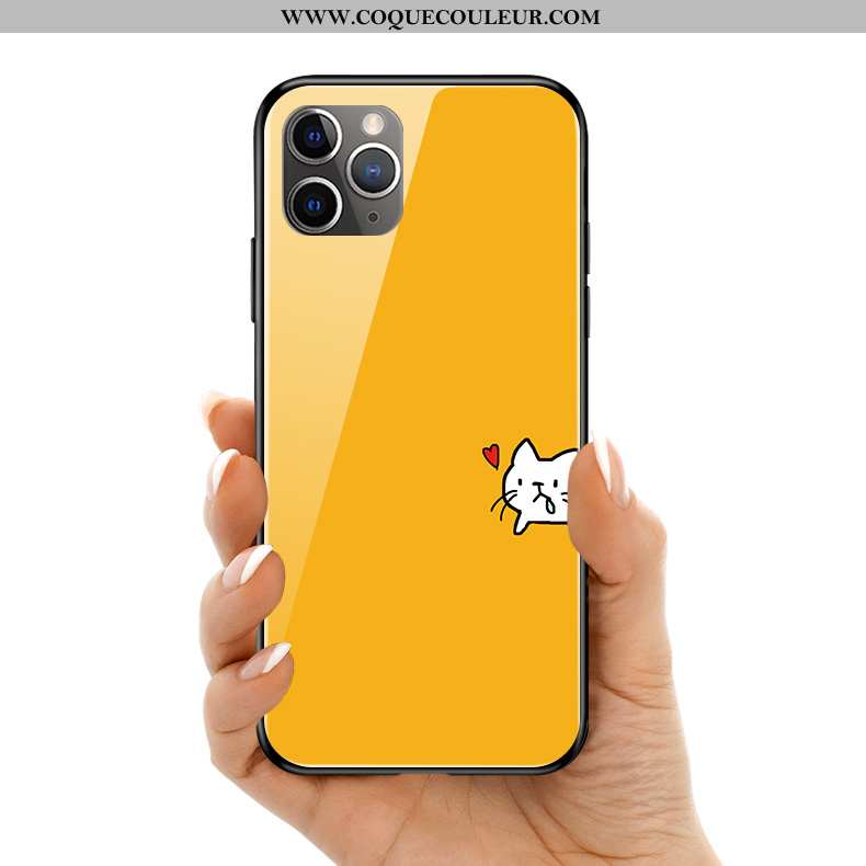 Étui iPhone 11 Pro Max Protection Petit Silicone, Coque iPhone 11 Pro Max Verre Jaune