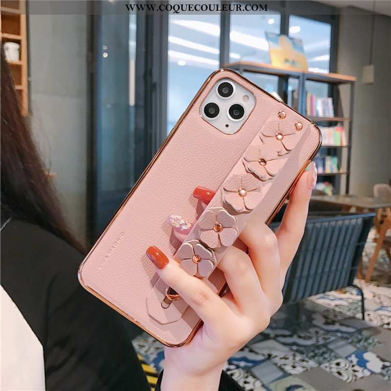 Étui iPhone 11 Pro Max Légère Support Coque, Coque iPhone 11 Pro Max Cuir Antidérapant Rose