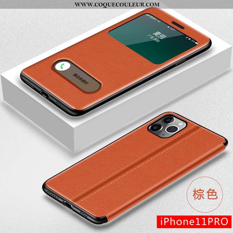 Étui iPhone 11 Pro Max Cuir Coque Clamshell, iPhone 11 Pro Max Fluide Doux Marron