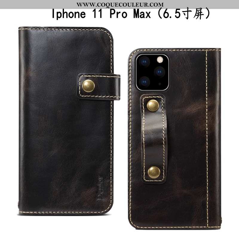 Coque iPhone 11 Pro Max Cuir Bovins Incassable, Housse iPhone 11 Pro Max Fluide Doux Bleu Marin Bleu