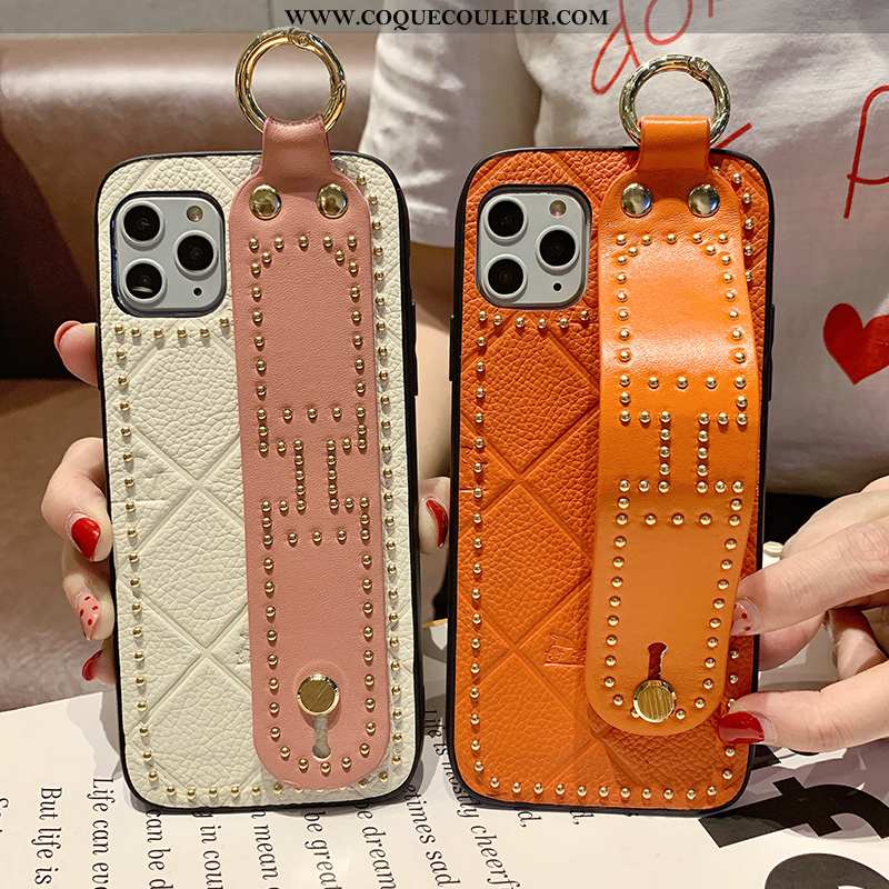 Housse iPhone 11 Pro Max Cuir Véritable Luxe Orange, Étui iPhone 11 Pro Max Tendance Cuir Orange