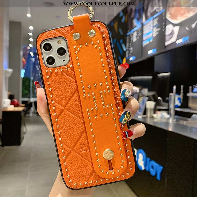 Housse iPhone 11 Pro Max Cuir Véritable Luxe Orange, Étui iPhone 11 Pro Max Tendance Cuir Orange