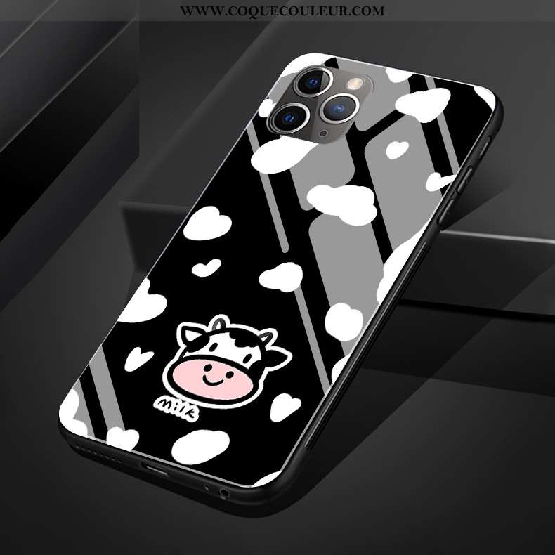 Étui iPhone 11 Pro Max Verre Protection Coque, Coque iPhone 11 Pro Max Dessin Animé Silicone Noir