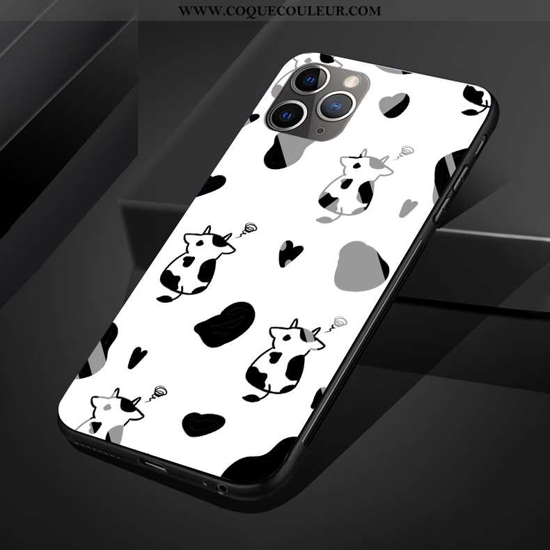 Étui iPhone 11 Pro Max Verre Protection Coque, Coque iPhone 11 Pro Max Dessin Animé Silicone Noir