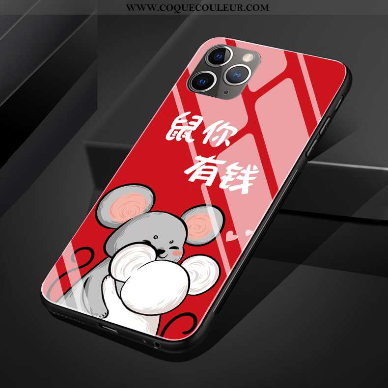 Coque iPhone 11 Pro Max Protection Silicone Rat, Housse iPhone 11 Pro Max Verre Rouge