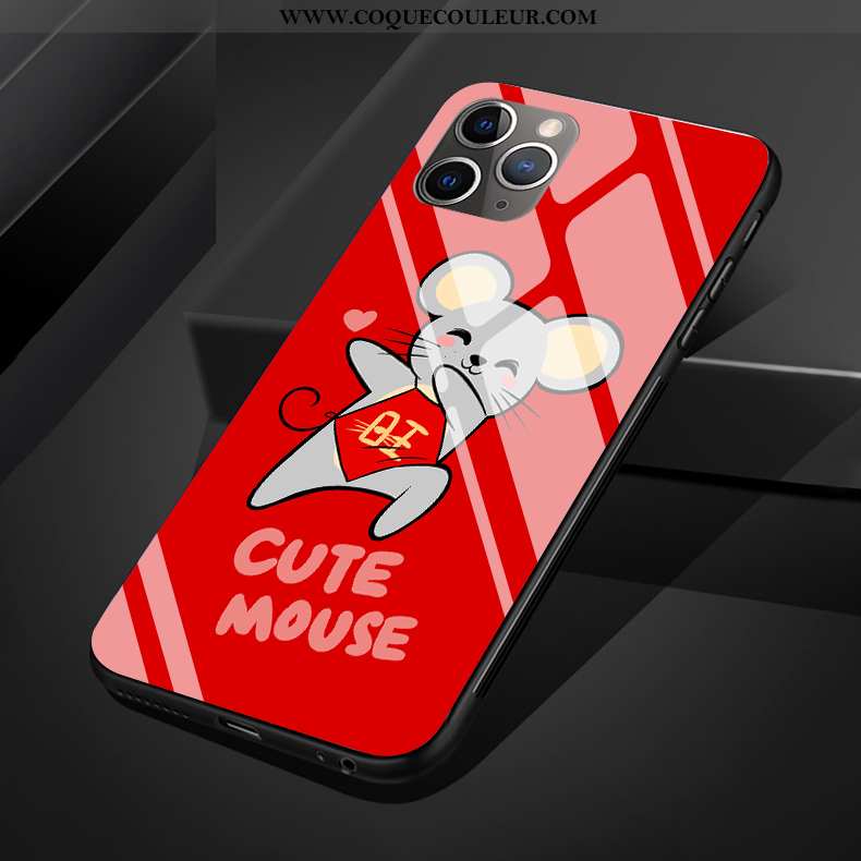 Coque iPhone 11 Pro Max Protection Silicone Rat, Housse iPhone 11 Pro Max Verre Rouge