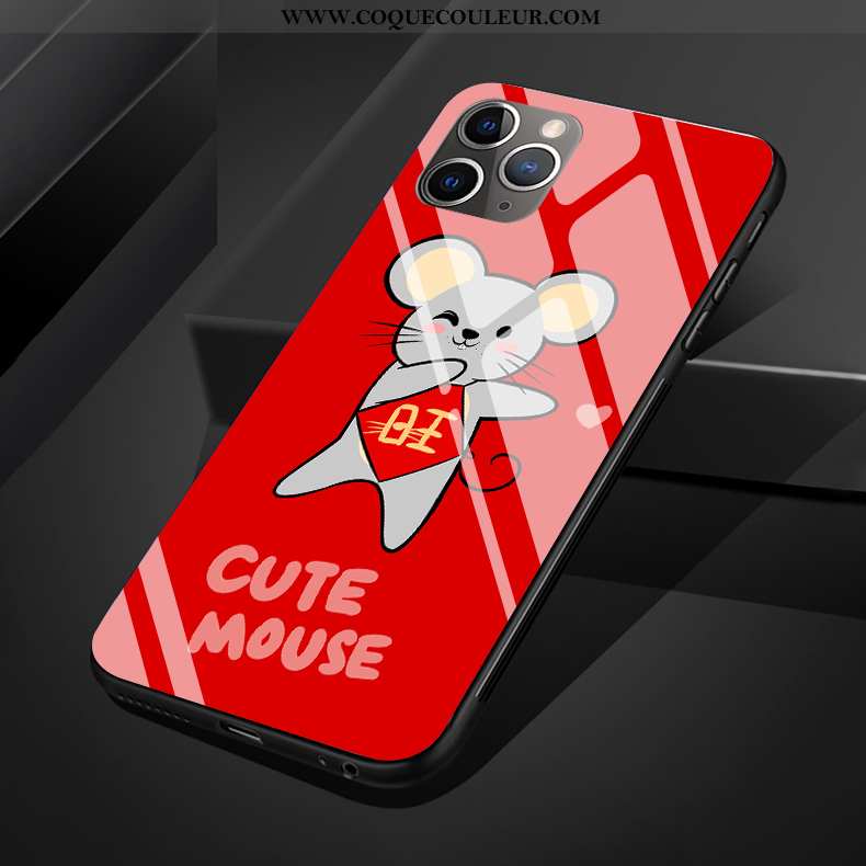 Coque iPhone 11 Pro Max Protection Silicone Rat, Housse iPhone 11 Pro Max Verre Rouge
