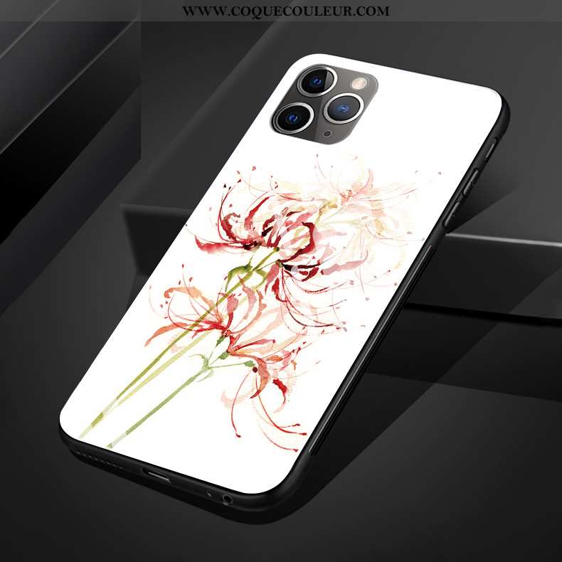 Coque iPhone 11 Pro Max Verre Téléphone Portable Blanc, Housse iPhone 11 Pro Max Silicone Protection