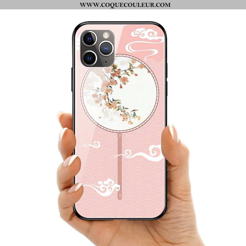 Housse iPhone 11 Pro Max Silicone Fleur Palais, Étui iPhone 11 Pro Max Protection Verre Rose