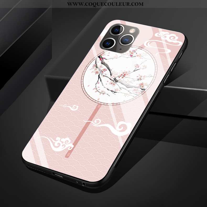 Housse iPhone 11 Pro Max Silicone Fleur Palais, Étui iPhone 11 Pro Max Protection Verre Rose