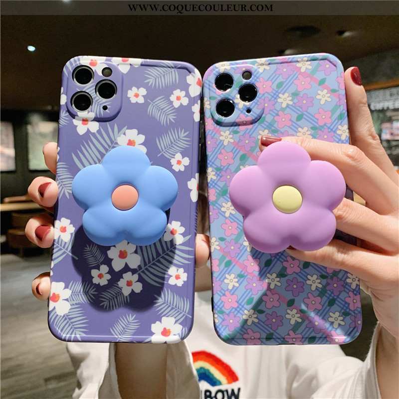 Étui iPhone 11 Pro Fluide Doux Frais Tendance, Coque iPhone 11 Pro Silicone Fleurs Bleu