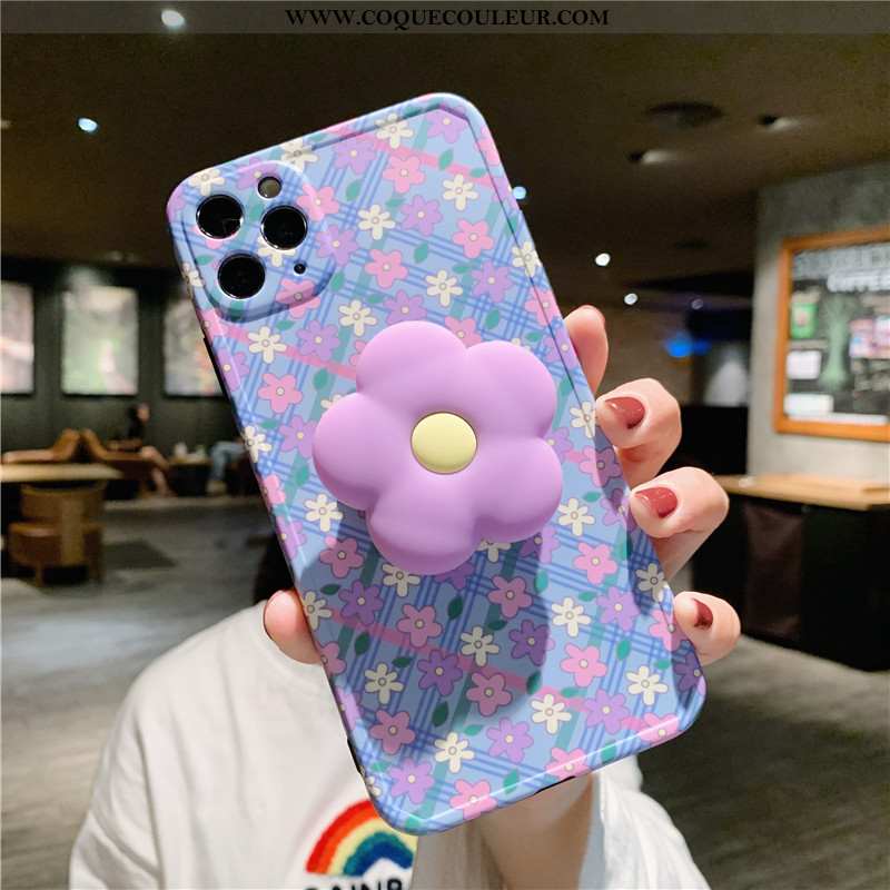 Étui iPhone 11 Pro Fluide Doux Frais Tendance, Coque iPhone 11 Pro Silicone Fleurs Bleu