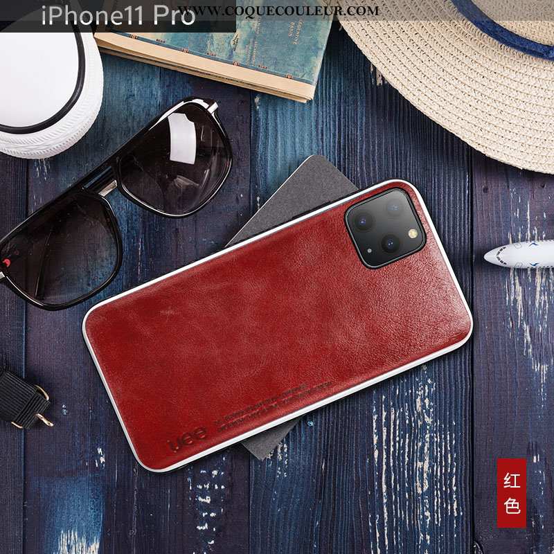 Housse iPhone 11 Pro Cuir Véritable Cuir Bovins, Étui iPhone 11 Pro Tendance Net Rouge