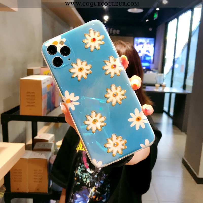 Coque iPhone 11 Pro Fluide Doux Incassable Fleurs, Housse iPhone 11 Pro Silicone Bleu