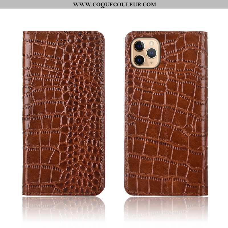 Housse iPhone 11 Pro Protection Clamshell Crocodile, Étui iPhone 11 Pro Cuir Véritable Noir