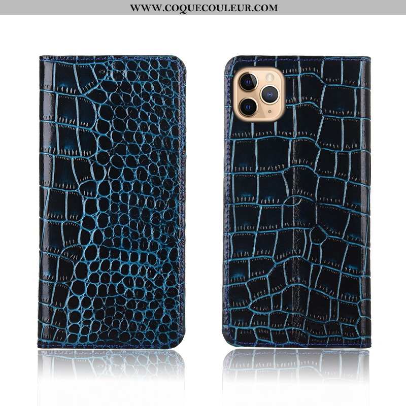 Housse iPhone 11 Pro Protection Clamshell Crocodile, Étui iPhone 11 Pro Cuir Véritable Noir
