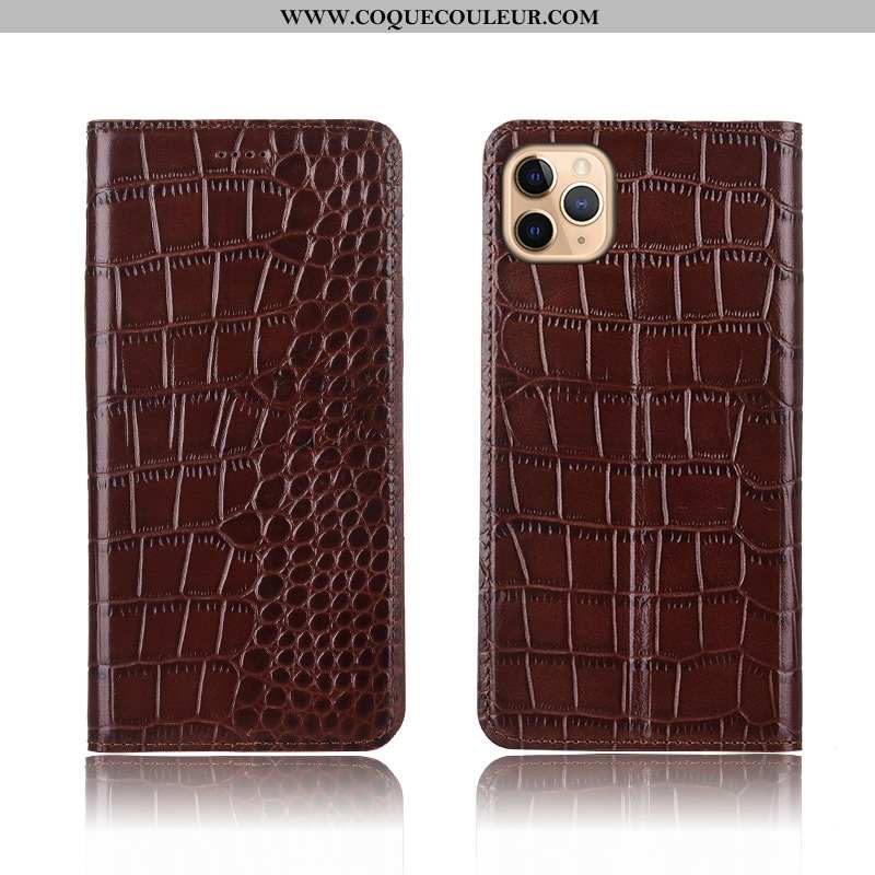 Housse iPhone 11 Pro Protection Clamshell Crocodile, Étui iPhone 11 Pro Cuir Véritable Noir