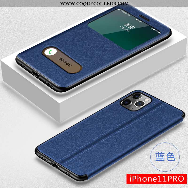 Housse iPhone 11 Pro Cuir Bleu Marin Étui, Étui iPhone 11 Pro Fluide Doux Coque Bleu Foncé