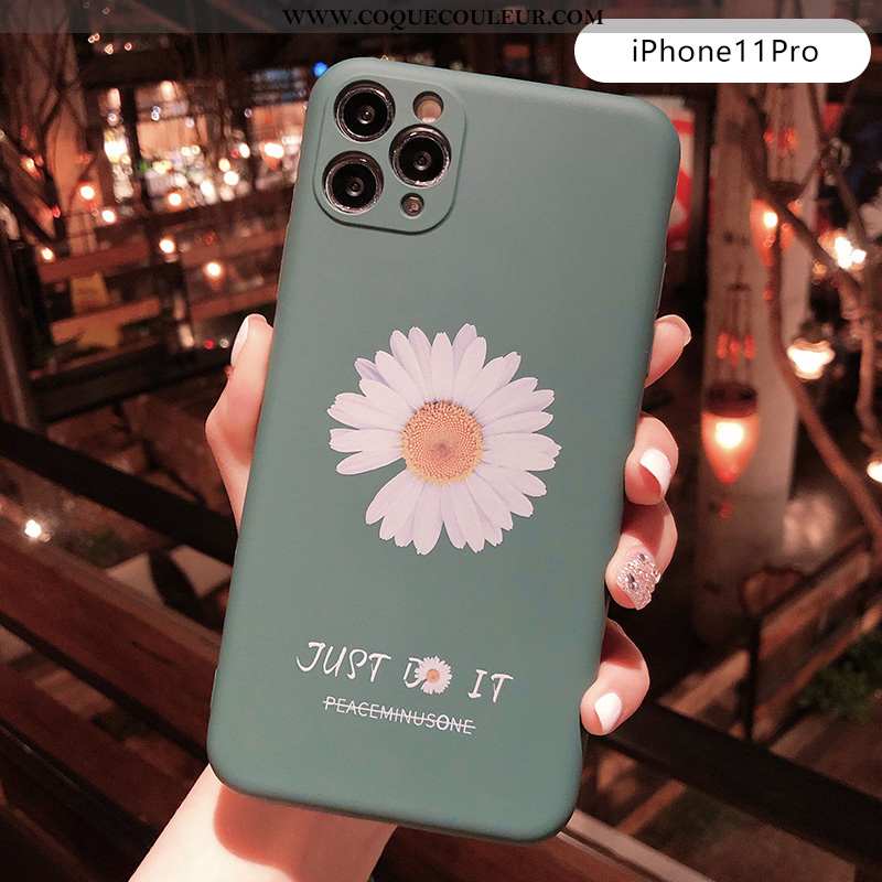 Housse iPhone 11 Pro Silicone Fleurs Coque, Étui iPhone 11 Pro Délavé En Daim Téléphone Portable Ble