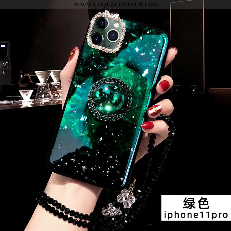 Housse iPhone 11 Pro Protection Coque Personnalité, Étui iPhone 11 Pro Incruster Strass Nouveau Vert