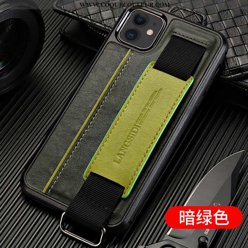 Étui iPhone 11 Cuir Véritable Incassable Personnalité, Coque iPhone 11 Tendance Téléphone Portable M