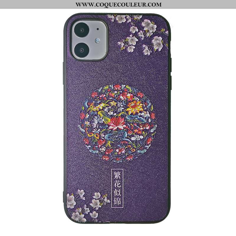 Étui iPhone 11 Tendance Coque Soie Mulberry, iPhone 11 Gaufrage Fleur Orange