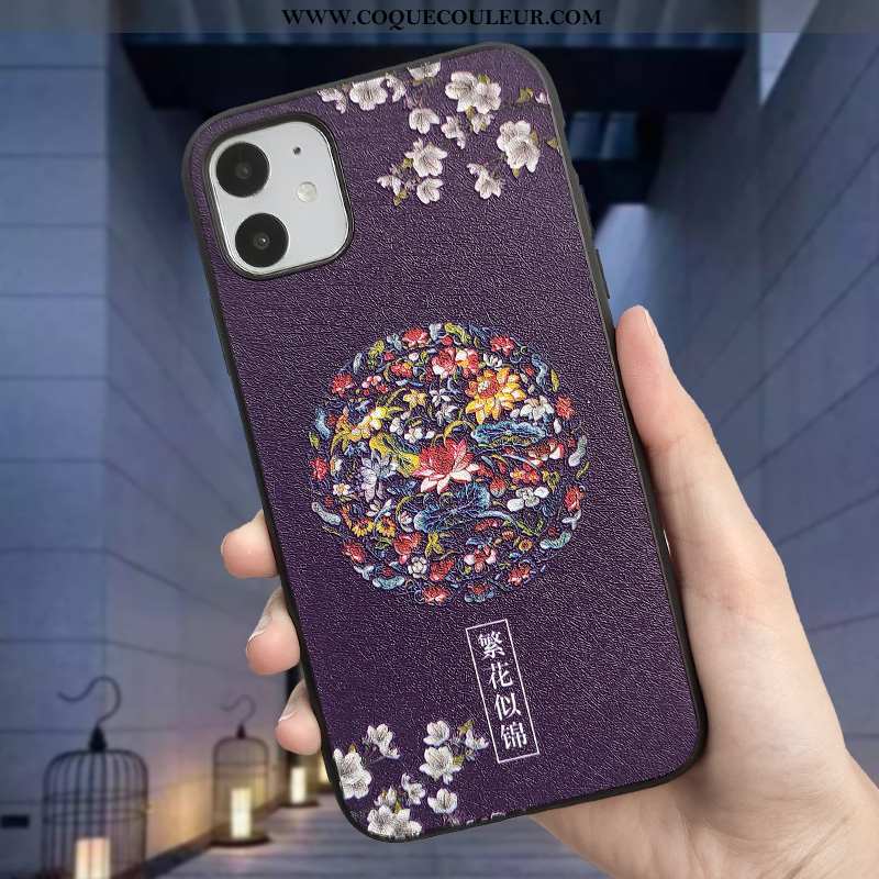 Étui iPhone 11 Tendance Coque Soie Mulberry, iPhone 11 Gaufrage Fleur Orange