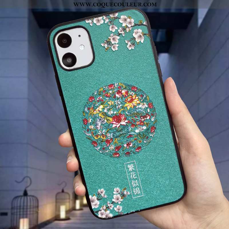 Étui iPhone 11 Tendance Coque Soie Mulberry, iPhone 11 Gaufrage Fleur Orange