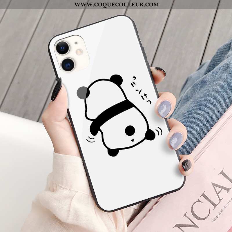 Étui iPhone 11 Protection Chat Coque, Coque iPhone 11 Verre Ours Blanche