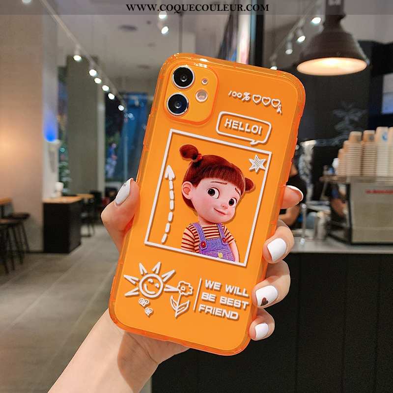 Housse iPhone 11 Charmant Dessin Animé Transparent, Étui iPhone 11 Fluide Doux Pu Orange