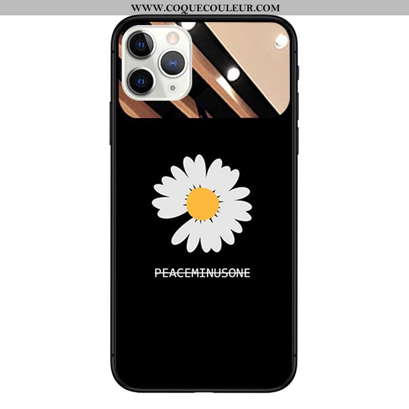 Étui iPhone 11 Verre Coque Miroir, iPhone 11 Tendance Petite Marguerite Noir