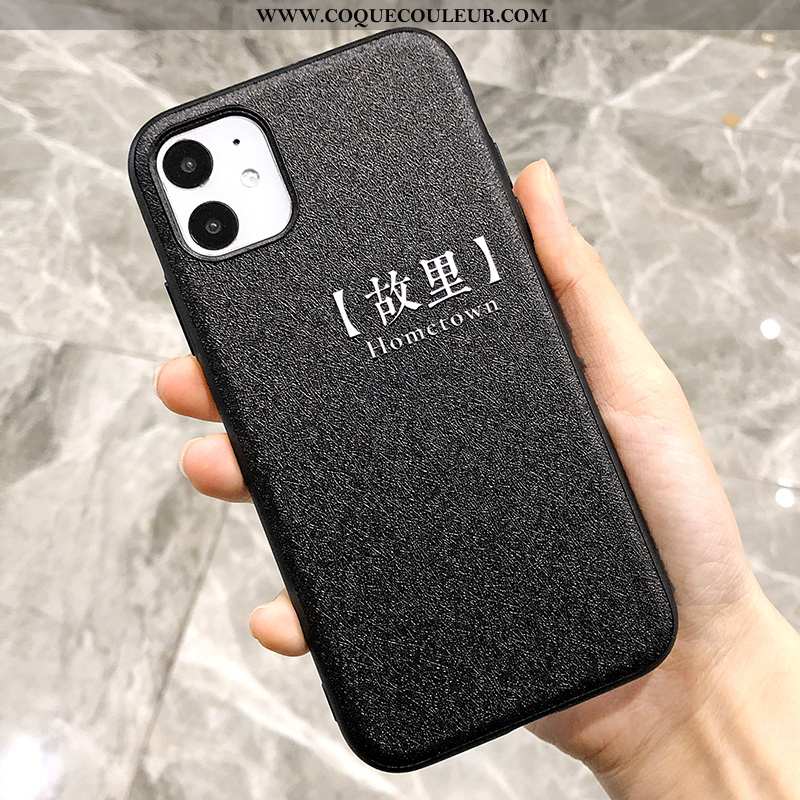 Étui iPhone 11 Charmant Téléphone Portable Soie Mulberry, Coque iPhone 11 Gaufrage Noir