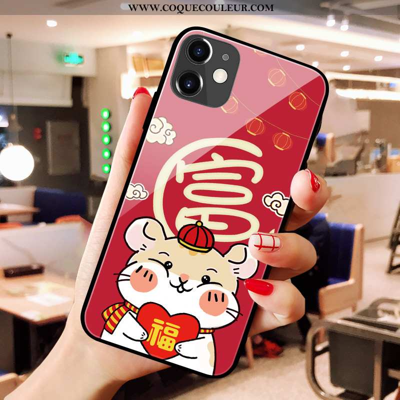 Étui iPhone 11 Verre Rouge Charmant, Coque iPhone 11 Créatif Dessin Animé