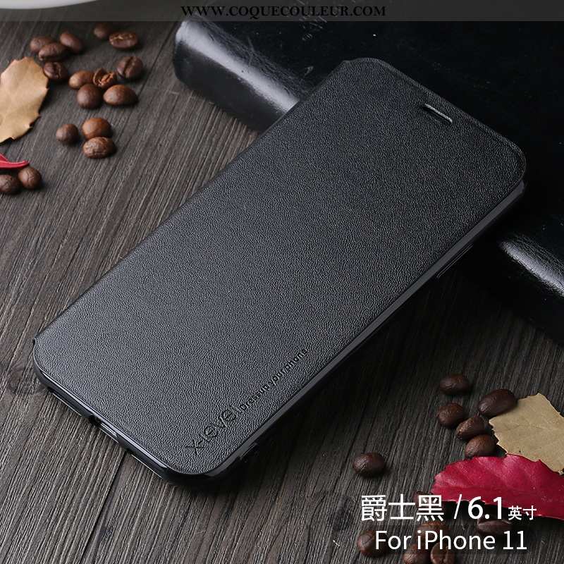 Étui iPhone 11 Créatif Cuir Nouveau, Coque iPhone 11 Ultra Tendance Noir