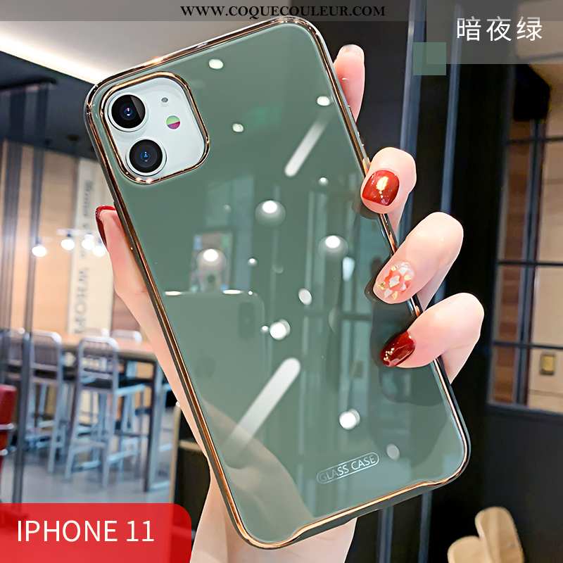 Housse iPhone 11 Fluide Doux Verre Protection, Étui iPhone 11 Silicone Vert Verte