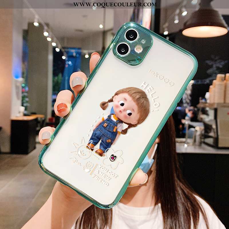 Coque iPhone 11 Fluide Doux Dessin Animé Charmant, Housse iPhone 11 Transparent Tout Compris Verte