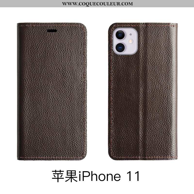 Housse iPhone 11 Cuir Véritable Bovins Protection, Étui iPhone 11 Cuir Marron