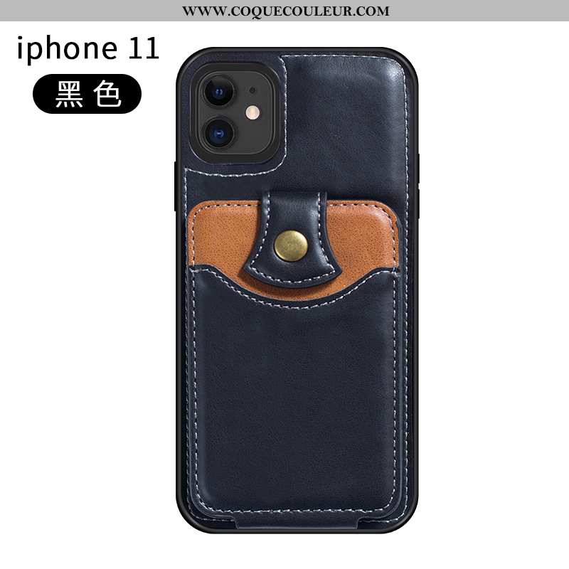 Coque iPhone 11 Cuir Incassable Carte, Housse iPhone 11 Noir Téléphone Portable