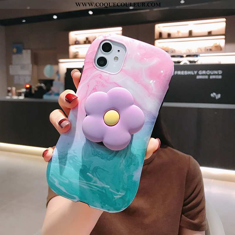 Étui iPhone 11 Tendance Support Créatif, Coque iPhone 11 Modèle Fleurie Fluide Doux Rose