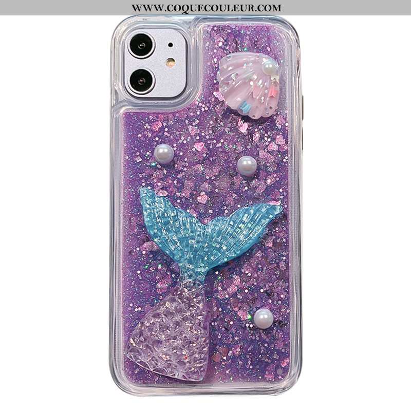 Étui iPhone 11 Tendance Dimensionnel Mignonne, Coque iPhone 11 Protection Queue De Poisson Violet