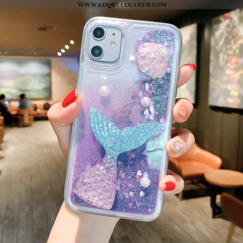 Étui iPhone 11 Tendance Dimensionnel Mignonne, Coque iPhone 11 Protection Queue De Poisson Violet