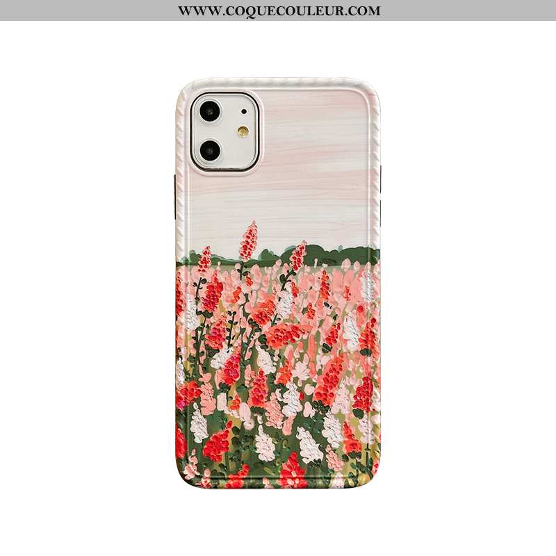 Étui iPhone 11 Vintage Fleur, Coque iPhone 11 Silicone Tout Compris Rose