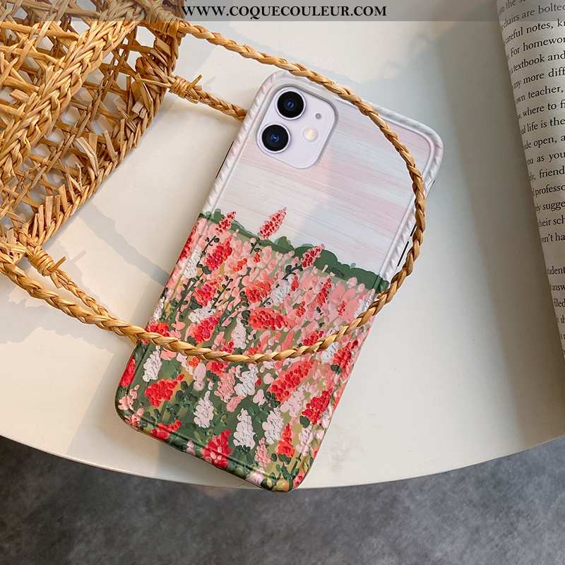 Étui iPhone 11 Vintage Fleur, Coque iPhone 11 Silicone Tout Compris Rose